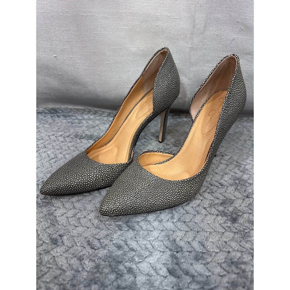 Jessica Simpson Black White Pebbled d'Orsay Pointed Toe Stiletto Pumps Size 8.5M